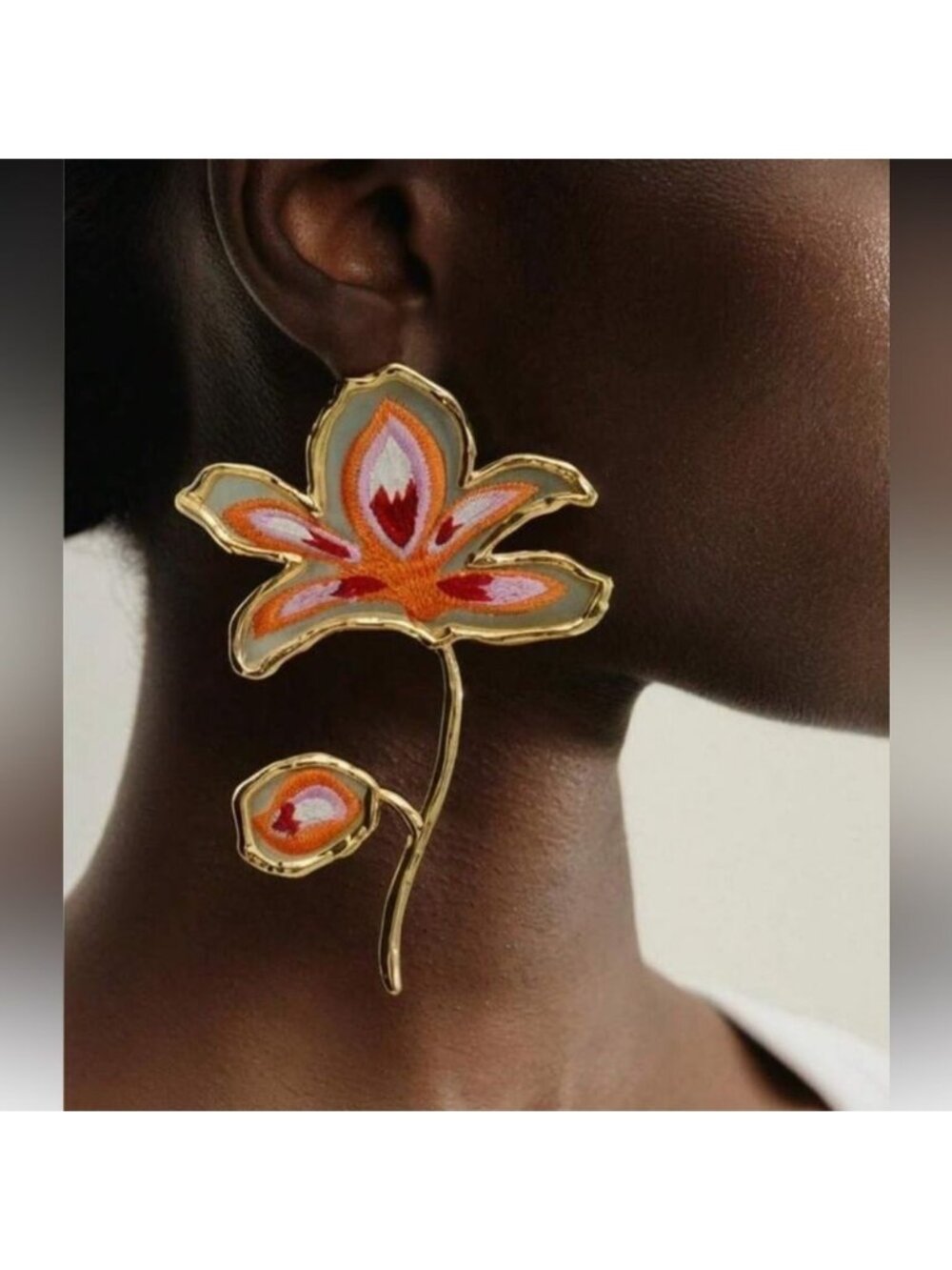 Floral Orange Enamel earrings A1644